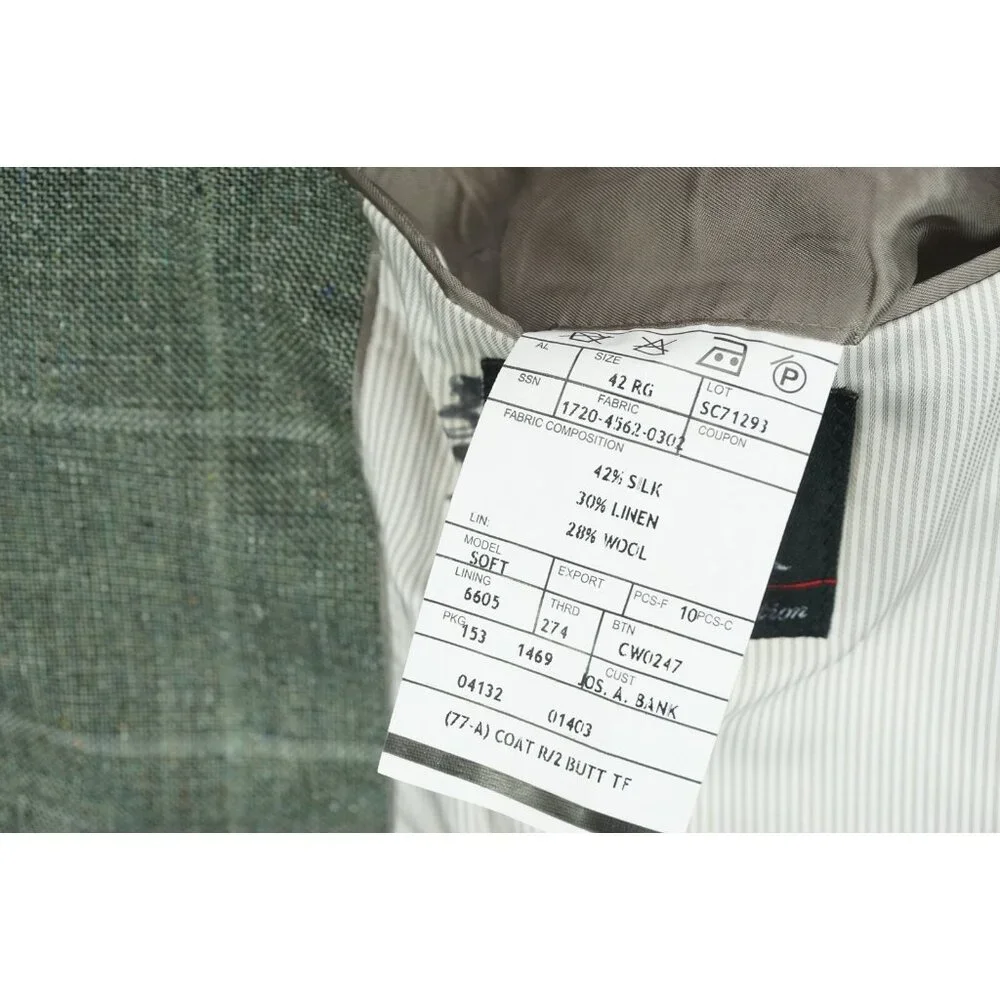 Jos A Bank Signature Collection Tailored Fit Silk Linen Gray Plaid Sport Coat 42